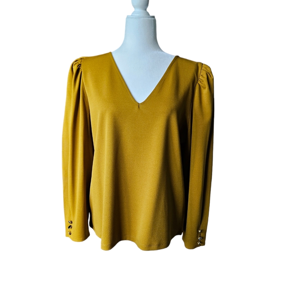 Ann Taylor Gold Puff Sleeve Blouse